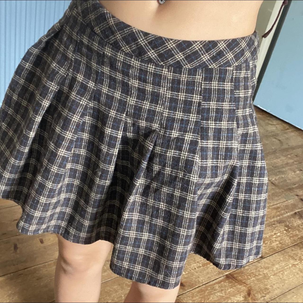 cutest vintage brown and blue checkered skirt — •... - Depop