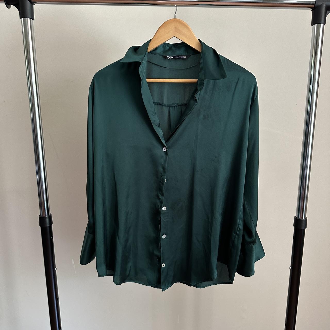 super cute green zara button up with some stains on... - Depop