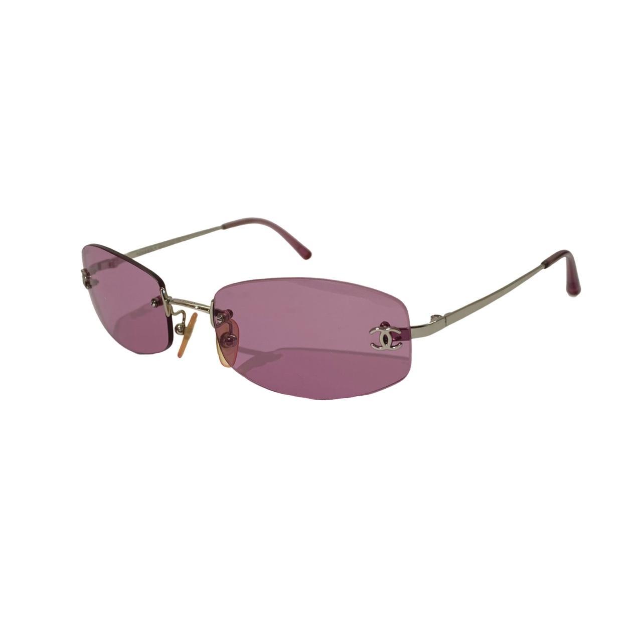 Chanel 2000s CC Mark Pink Rimless Sunglasses - 100% - Depop