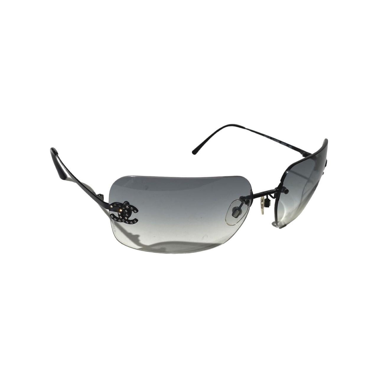 Chanel 2000s Black Gradient Rhinestone Rimless | Depop