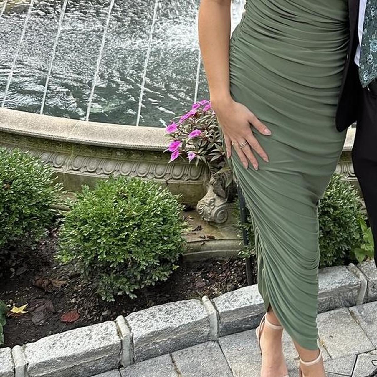 Norma Kamali Diana Gown in Celadon (olive green) | Depop