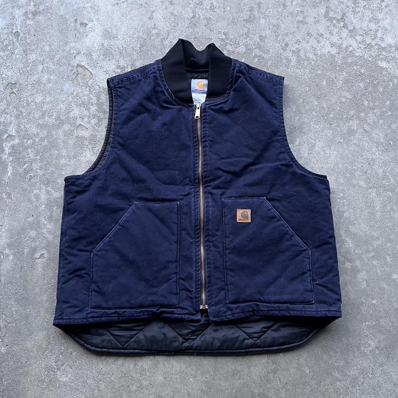 Navy Faded Carhartt Zipup Quilt Lined Workwear... Depop