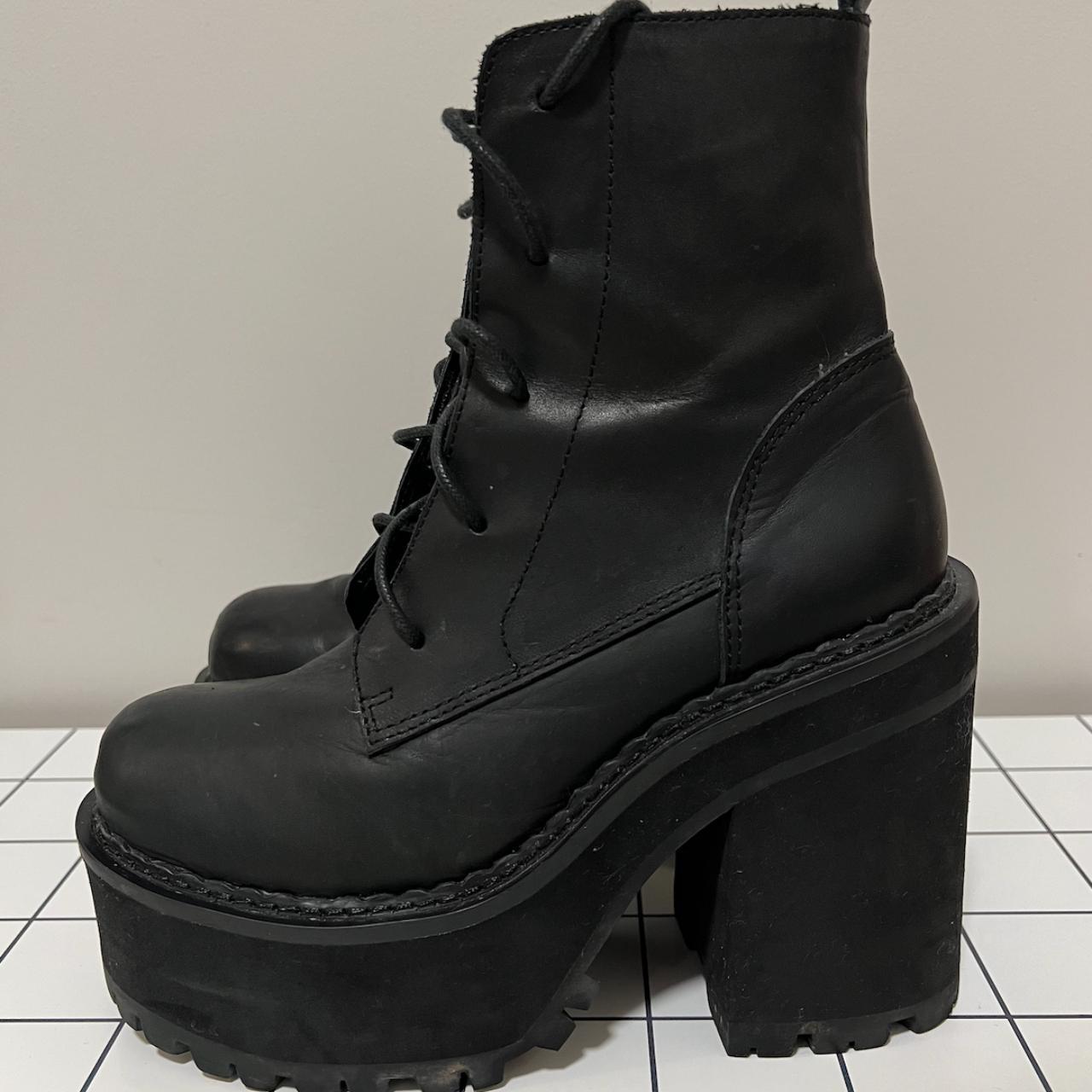 UNIF Black Choke Leather Black Boot Lace Up Platform... Depop