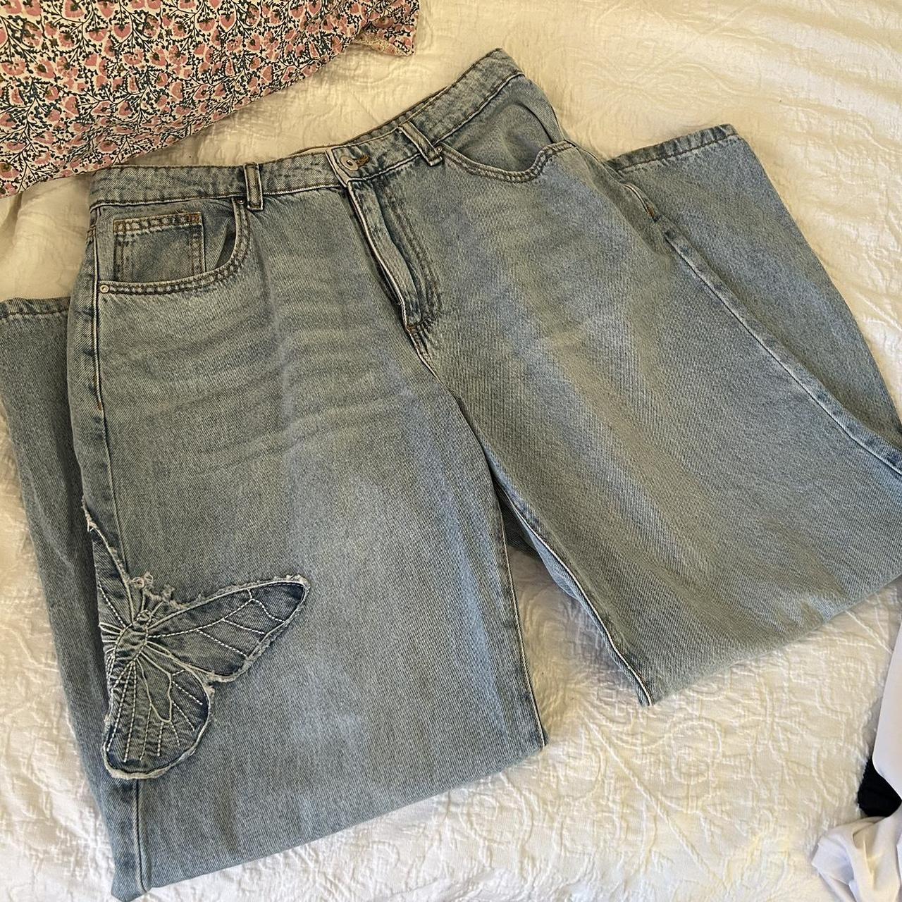 wide leg butterfly denim jeans size au 12, could fit... Depop