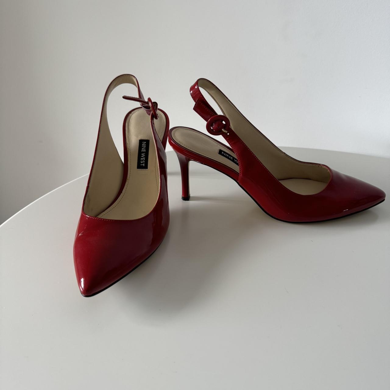 Nine West red sling backs Size 8.5 Worn once - Depop