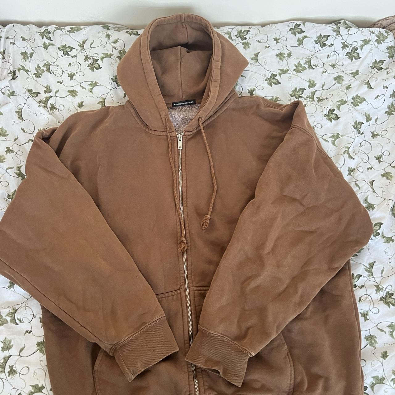 Brandy melville brown Carla zip up hoodie Oversized. Depop