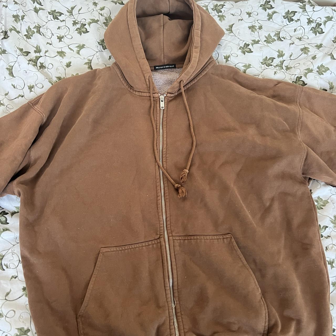 Brandy melville brown Carla zip up hoodie Oversized... Depop