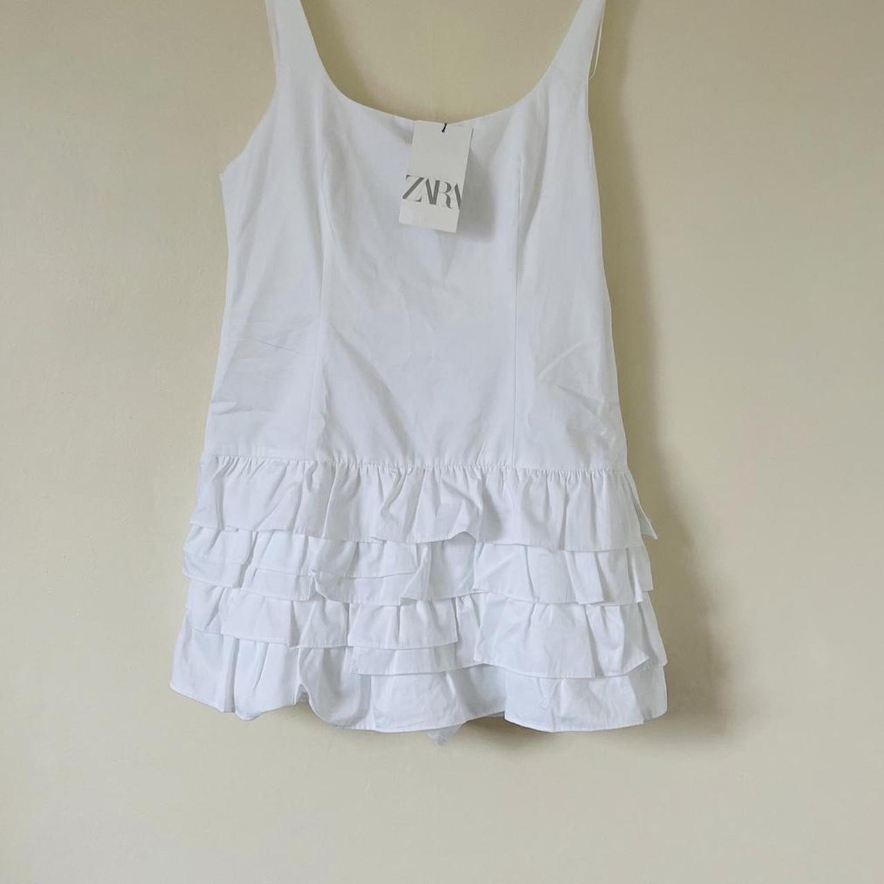 Zara white playsuit dress with ruffled hem (Size Depop