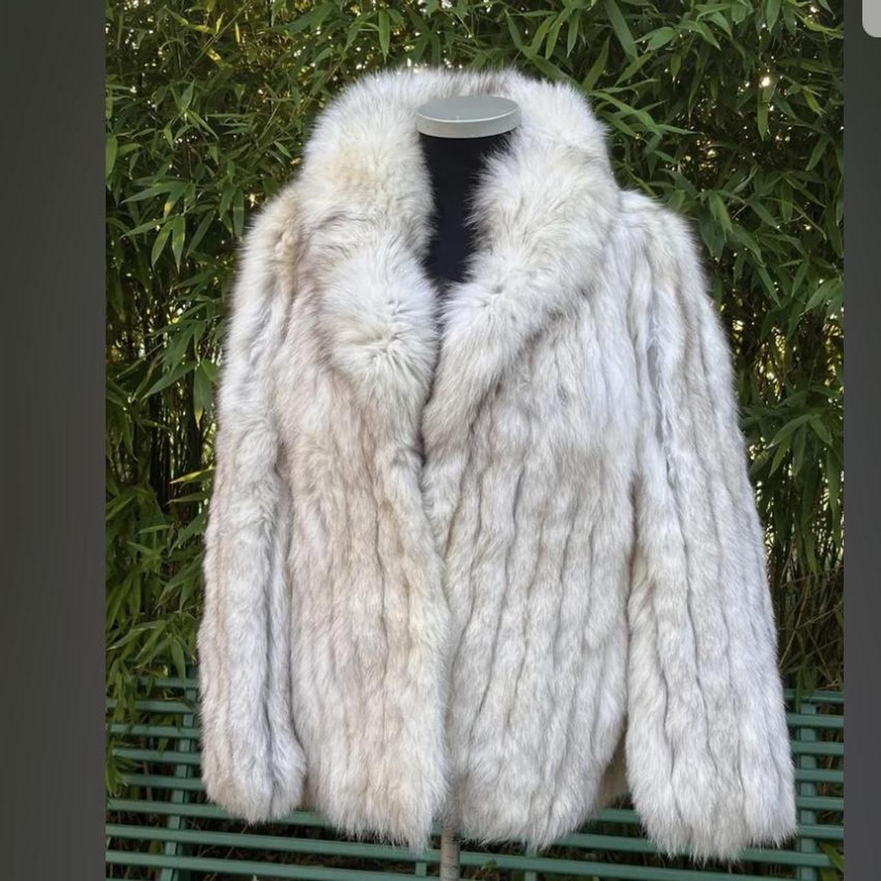 beautiful vintage silver white real fox fur jacket... - Depop