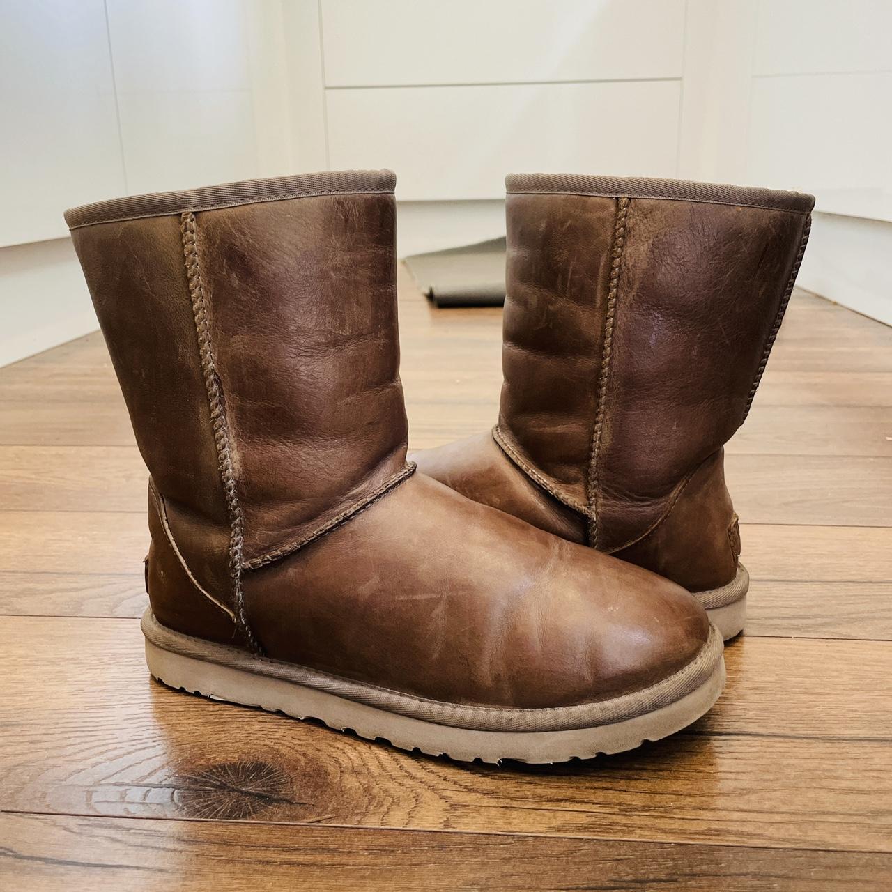 UGG BOOTS WOMENS CLASSIC SHORT TAUPE LEATHER Depop