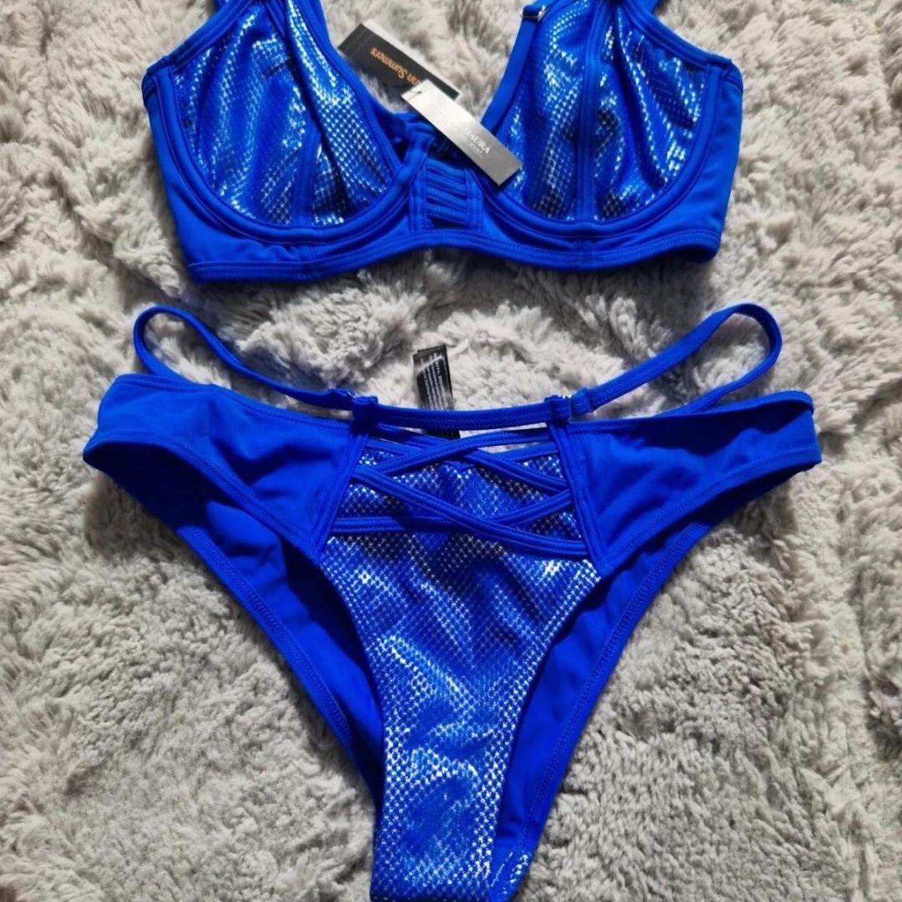 Ann Summers Women's Blue and Silver Bikinisandtankinisets Depop