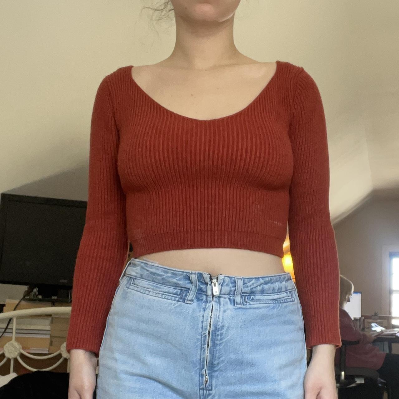 Burnt Orange Cropped Sweater Nice Scoop Neck To Depop   P0 