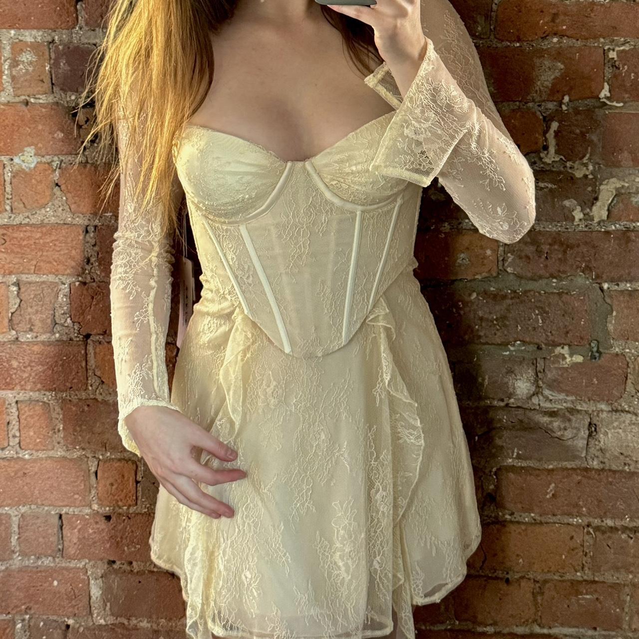 Oh Polly Long Sleeve Lace Corset Mini Dress Size Depop - Main Image