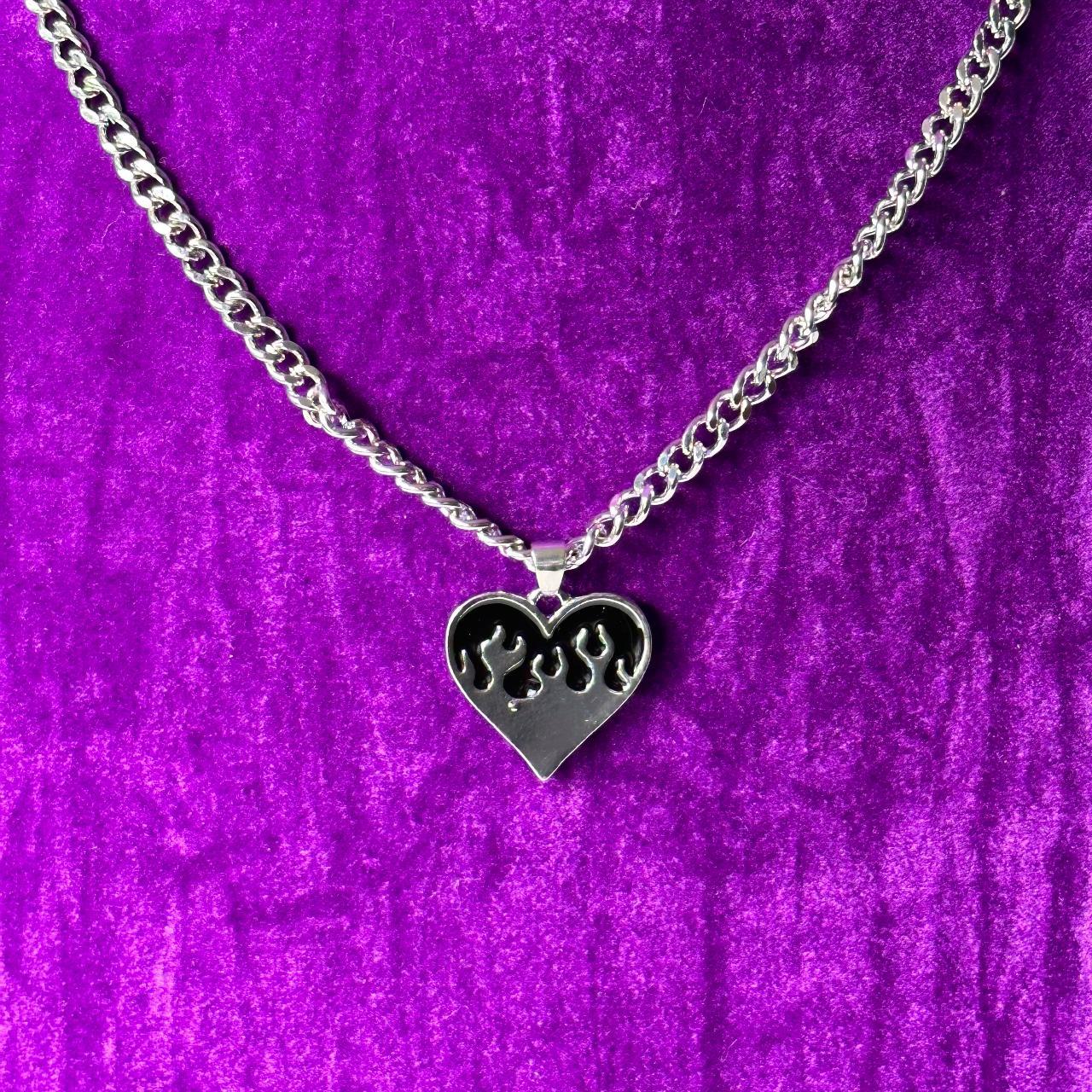 Flaming heart pendant necklace. flames... Depop