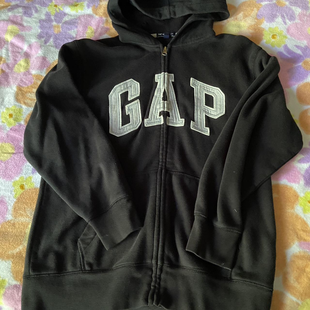 Black zip-up GAP sweater. Is a size XL in Kids but... - Depop