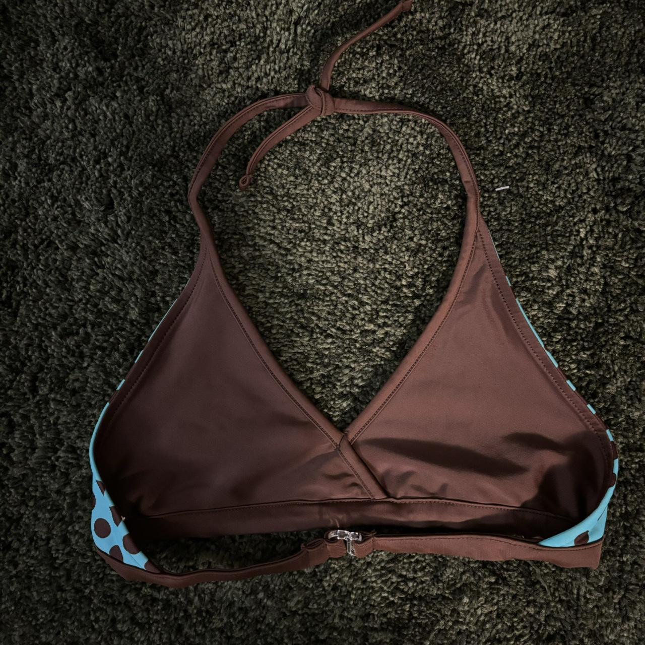 00s light blue and brown swimsuit bikini top, with... Depop