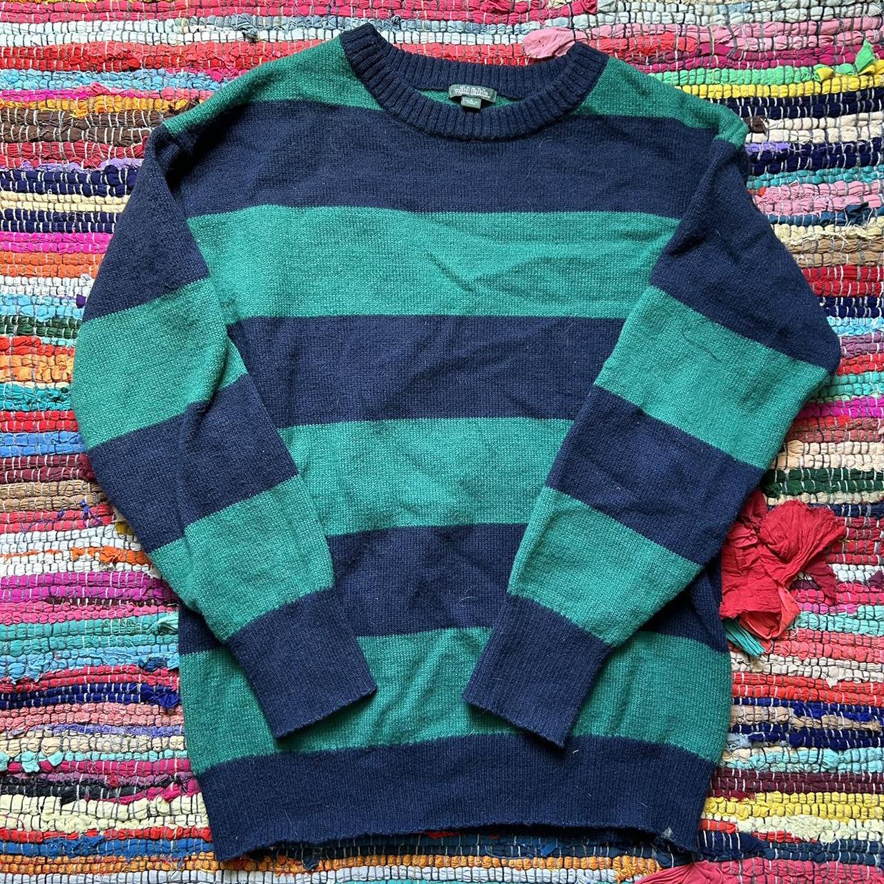 wild fable blue and green striped sweater Depop