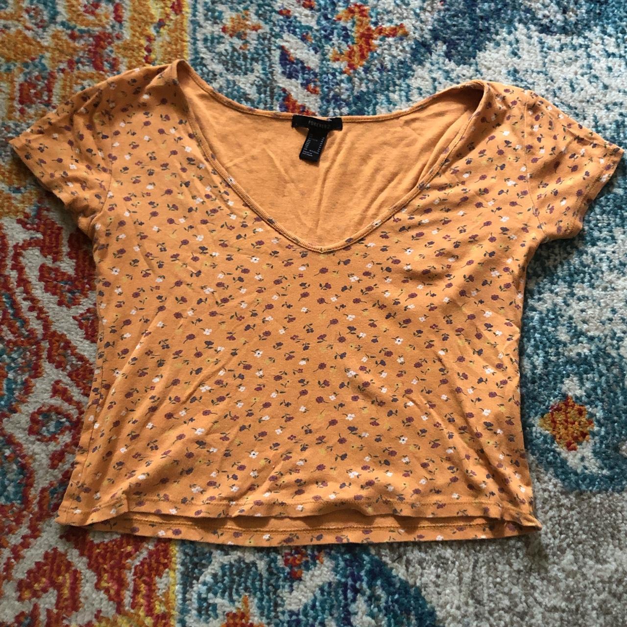 orange floral top 🧡 cropped v neck top from... Depop