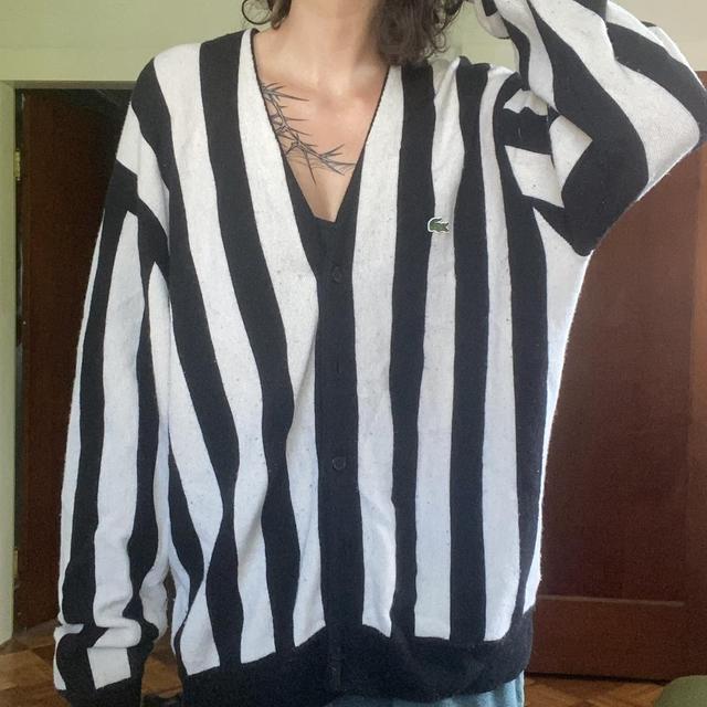 Supreme X Lacoste striped knit cardigan... - Depop