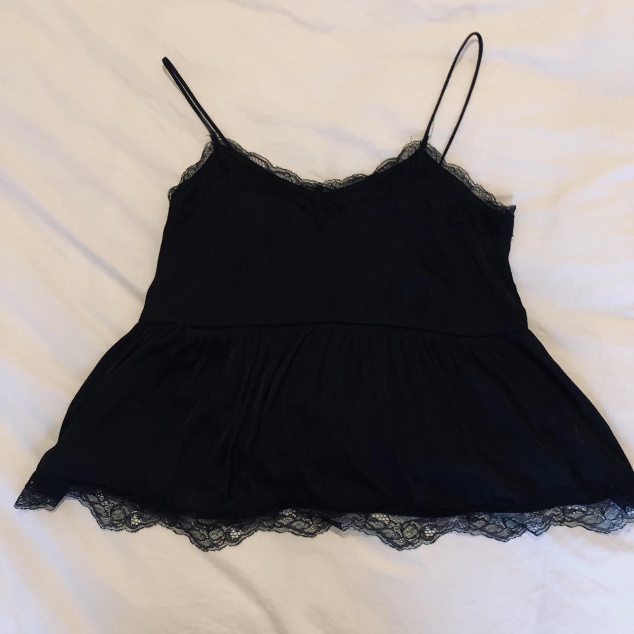 MANGO BLACK SATIN CAMISOLE WITH LACE DETAILING 🖤 - Depop