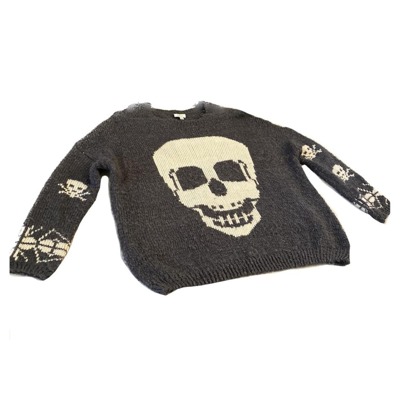 Deadstock drop shoulder knit sweater with skulls Depop