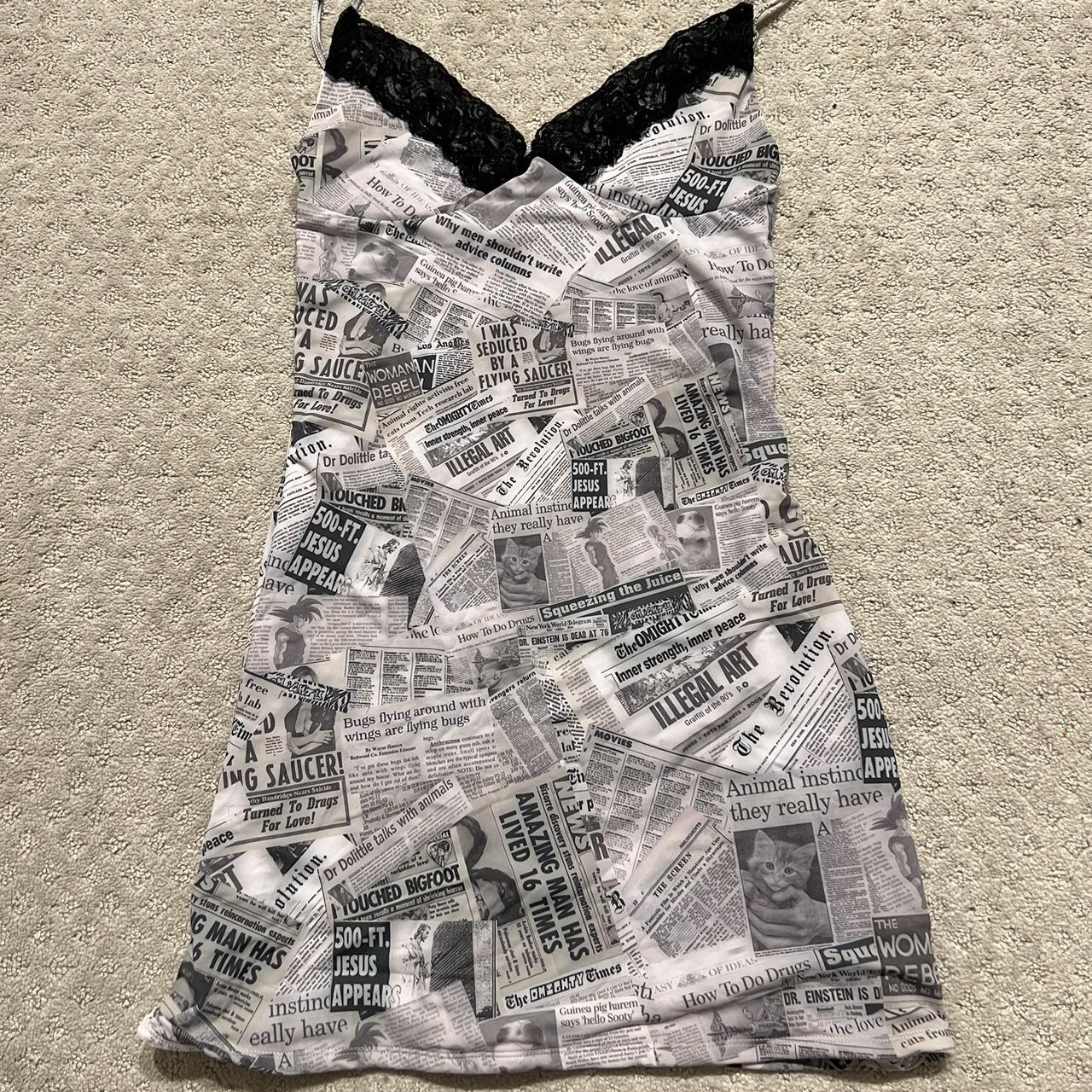 Omighty newspaper print dress size Medium, Never... Depop
