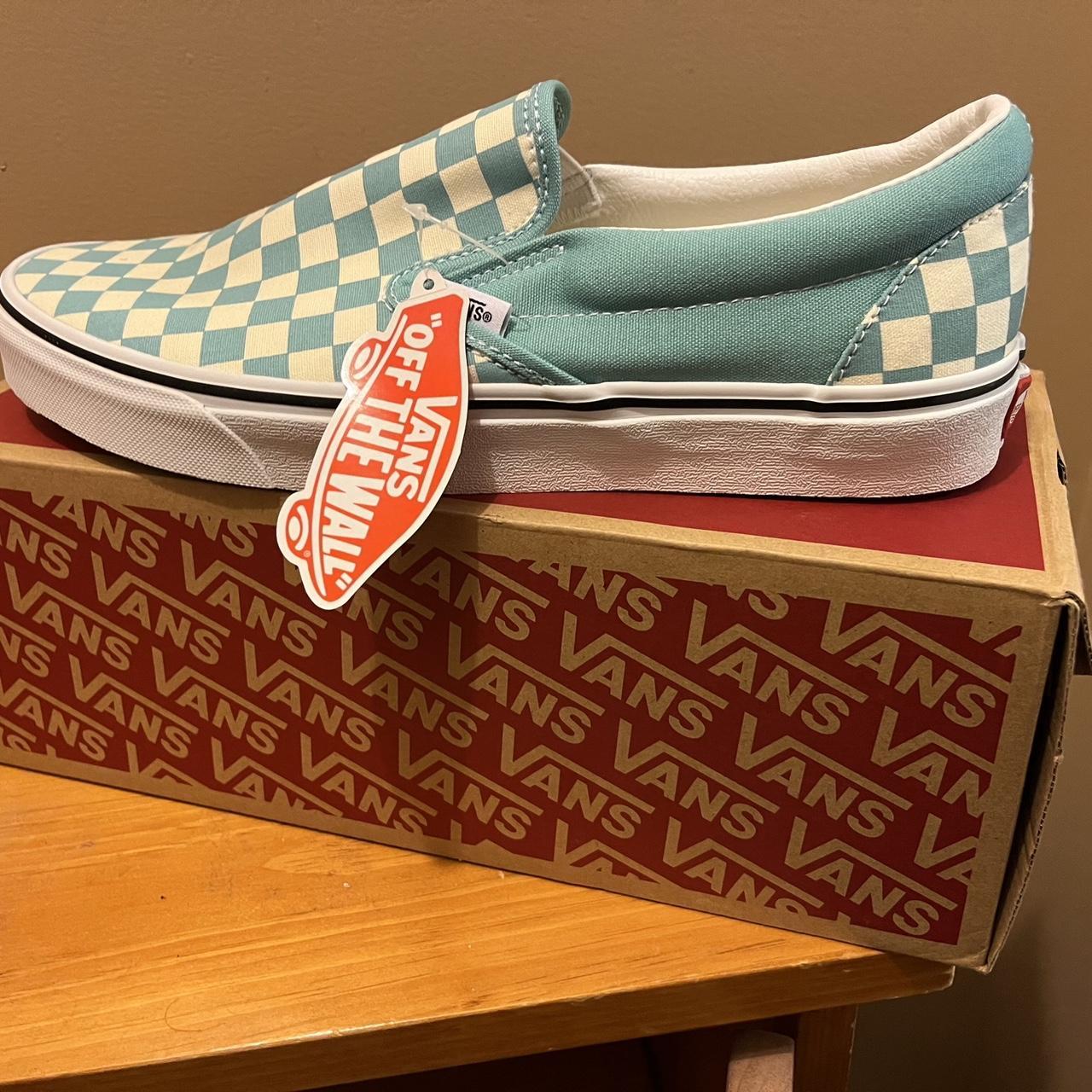 Vans checkerboard slip on on sale aqua