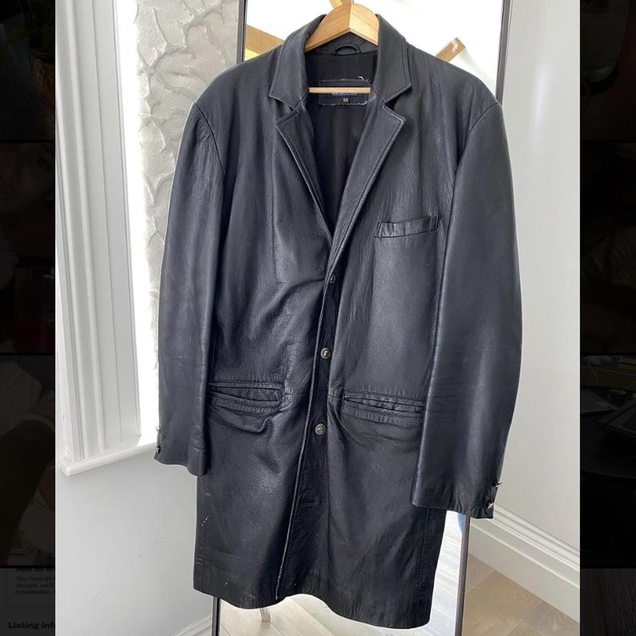 Vintage black leather coat Real leather coat Long... - Depop