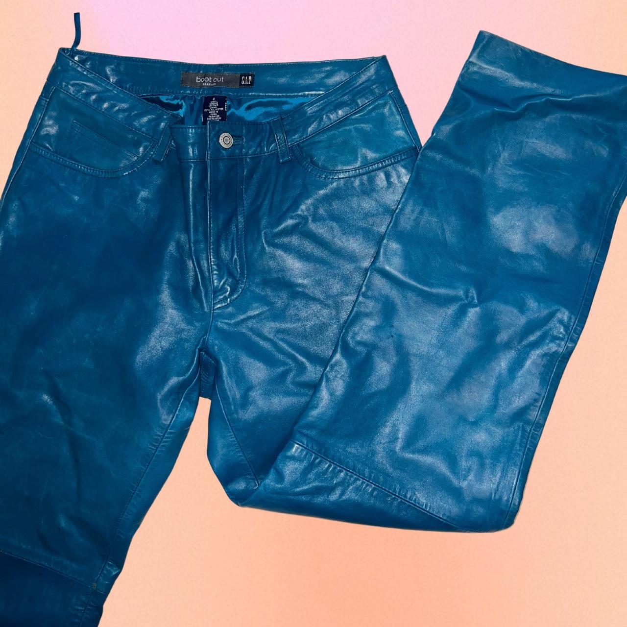 GAP blue/turquoise leather boot cut pants, size 8.... Depop