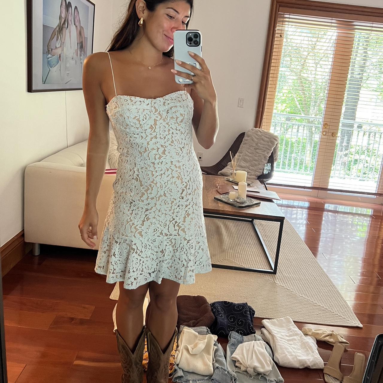 White Fox light blue lace mini dress Originally | Depop