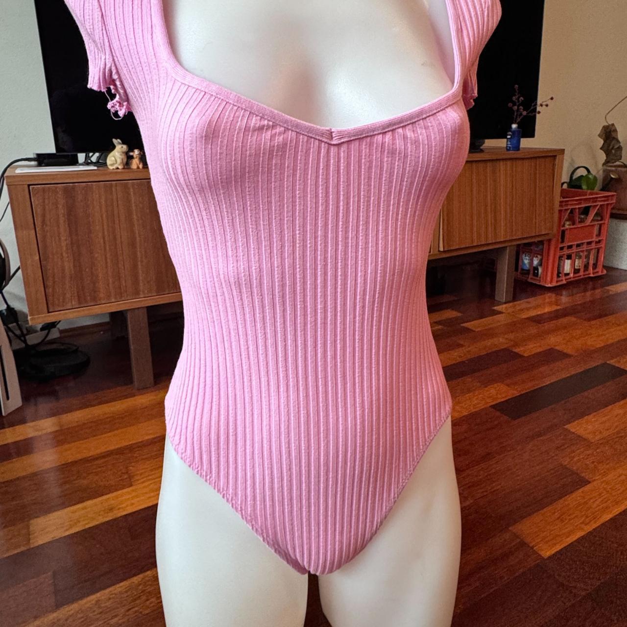 Pink Zara bodysuit with a sweetheart neckline.... Depop