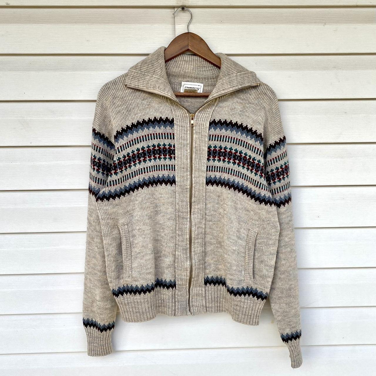 Vintage 80s 90s Campus Cream Sweater Full Zip W/...