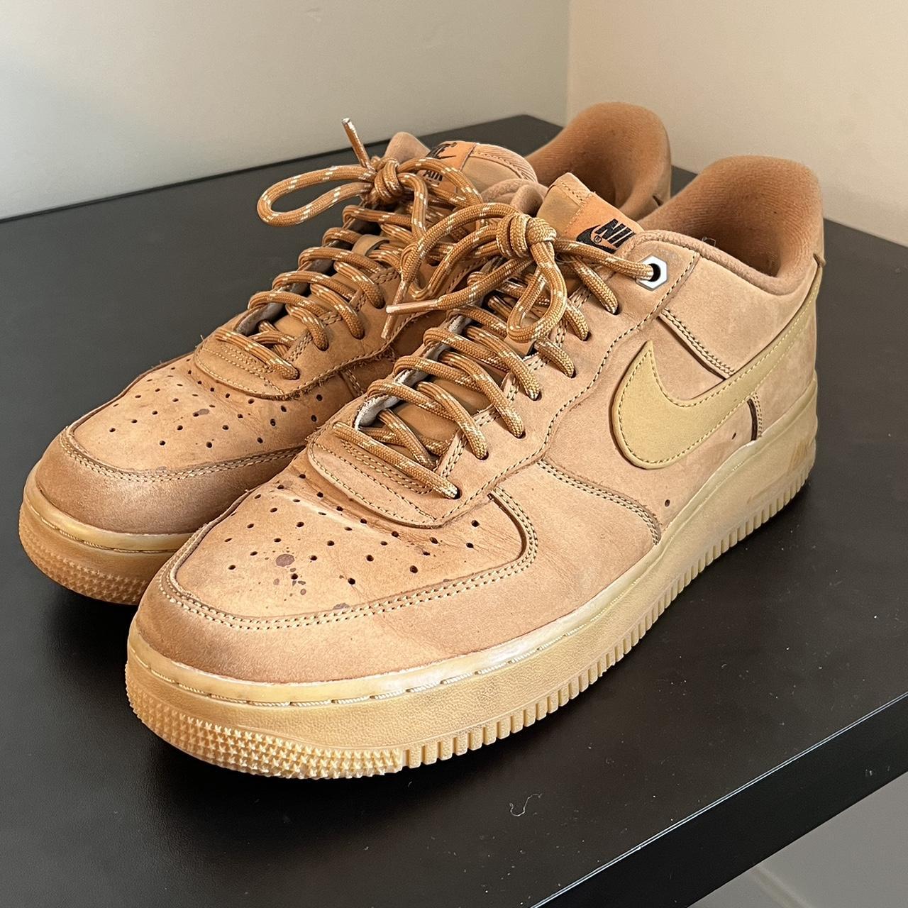 For sale is a pair of Nike Air Force 1’s, tan... - Depop
