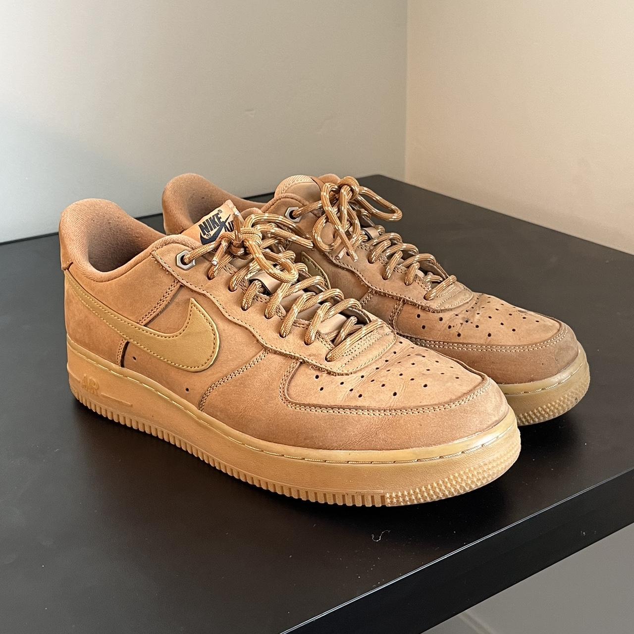 For sale is a pair of Nike Air Force 1’s, tan... - Depop