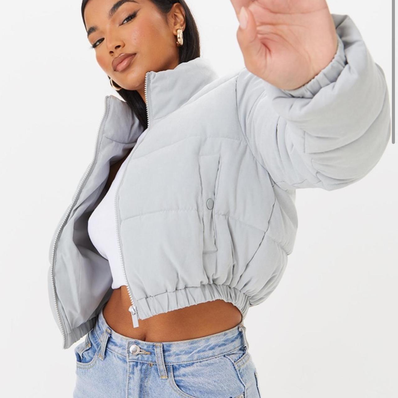 Pretty Little Thing Cropped Jacket Pretty Little Thing Grey Cropped