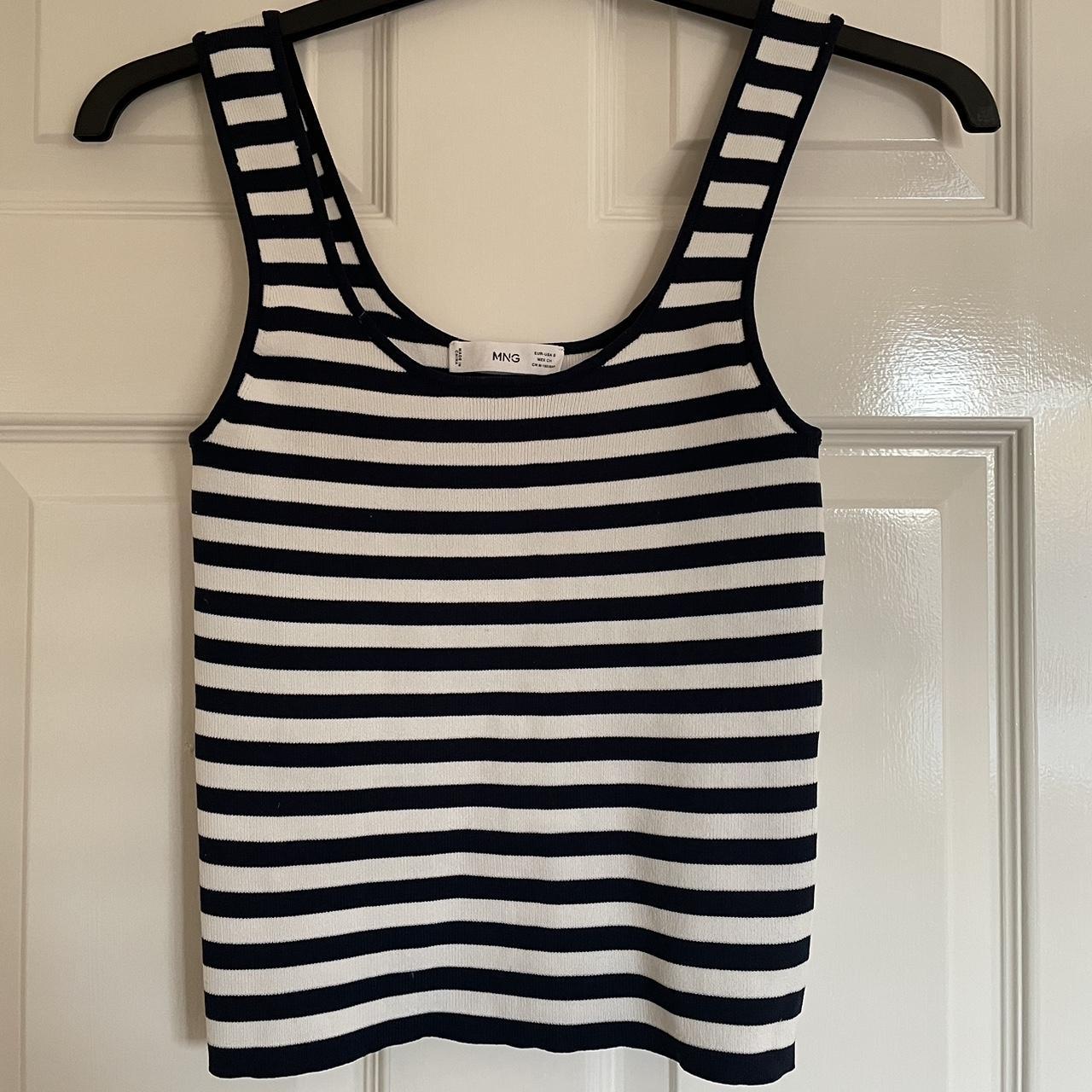 Mango blue and white stripe vest. Size small, new... - Depop