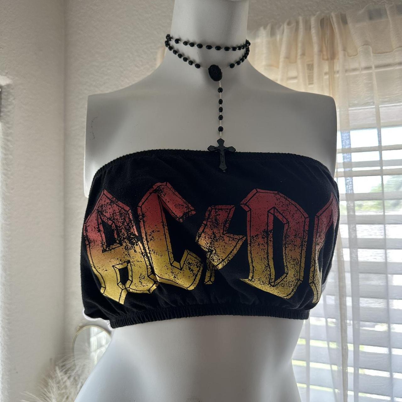 ACDC band tee crop top bandeau size small... - Depop