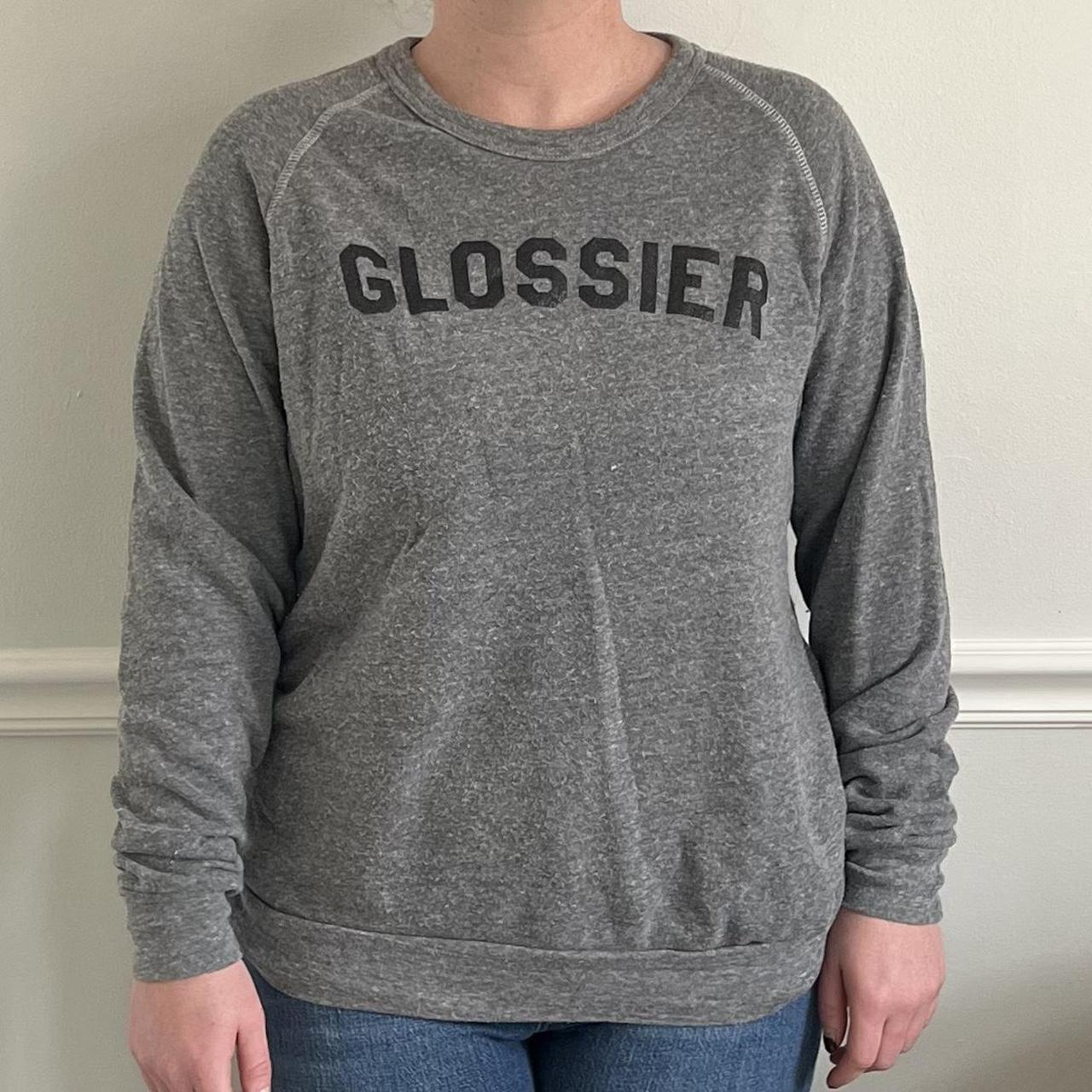 Glossier Varsity Sweatshirt Size L Gray with black... - Depop