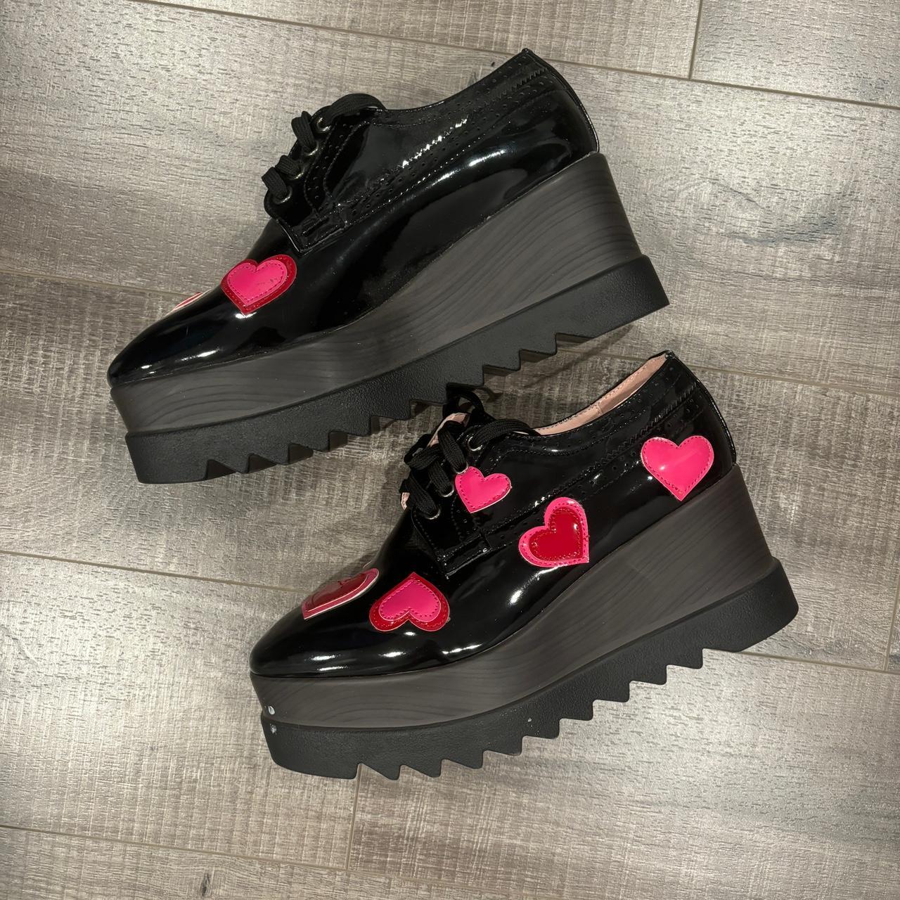 Black and pink heart platform creeper shoes #heartshoes - Main Image