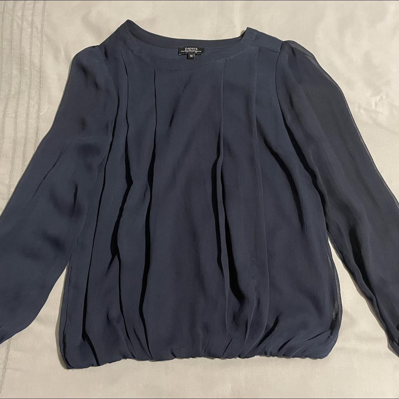 - Matalan - Papaya Navy Blue Top with Mesh Sleeves -... - Depop