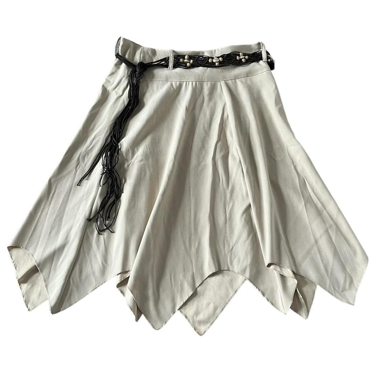 Vintage suede look beige midi skirt with asymmetric... - Depop