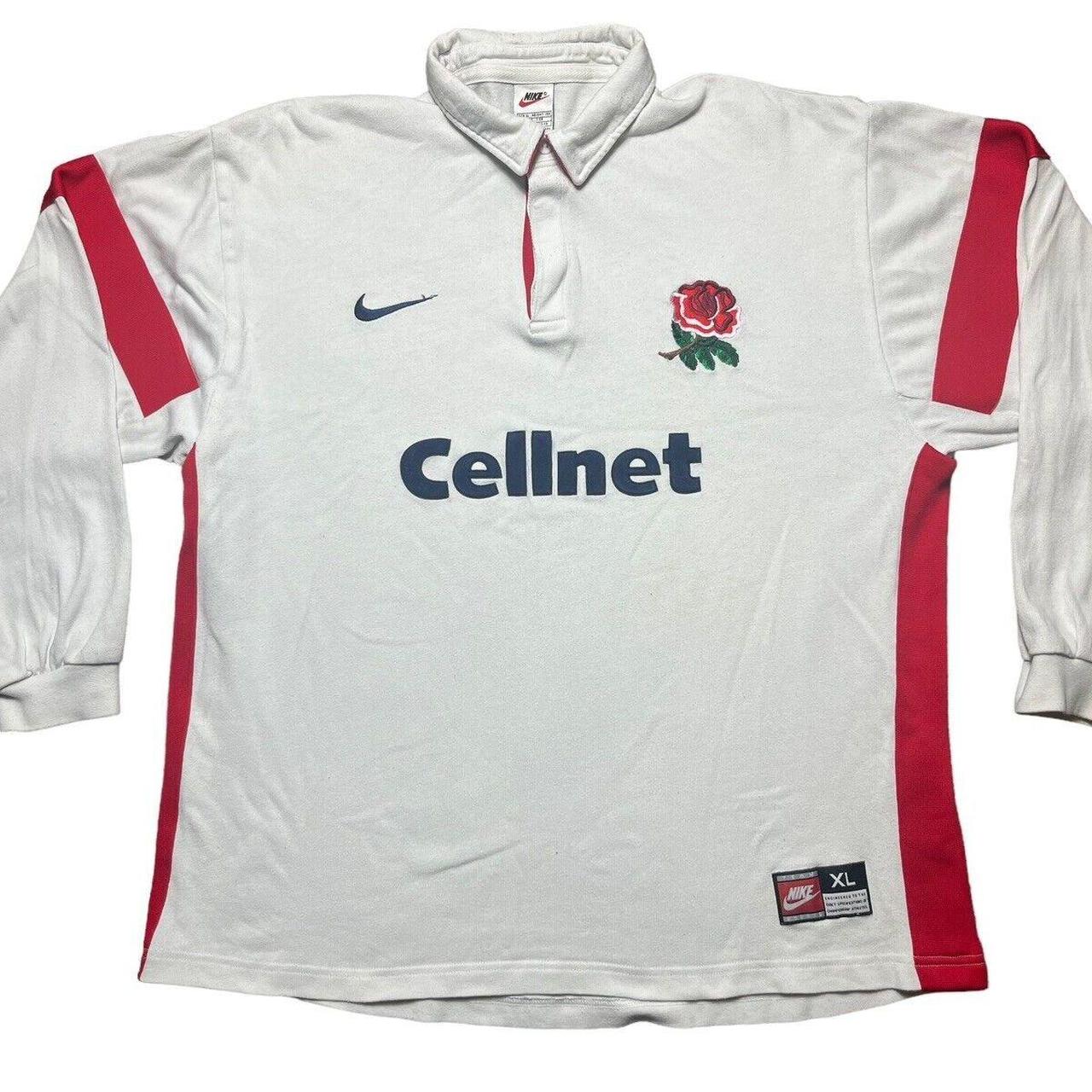 NIKE England Rugby 1997 Cellnet Collared White Long... - Depop