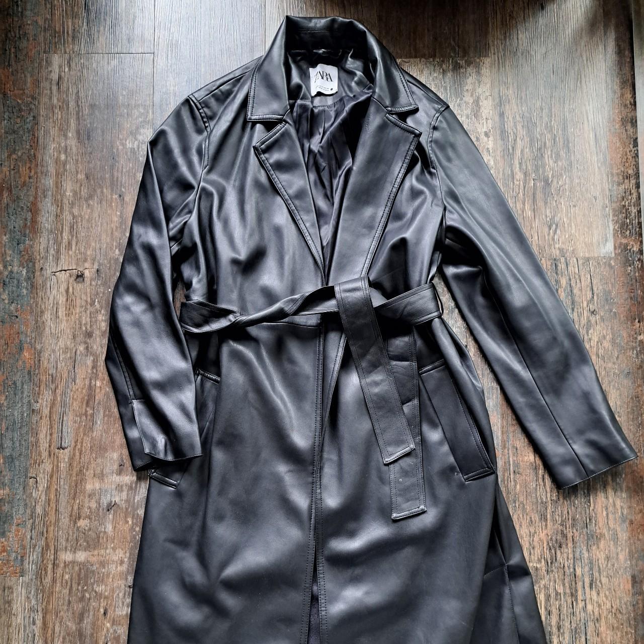 Zara fauz leather trench coat Longline Calf length... - Depop