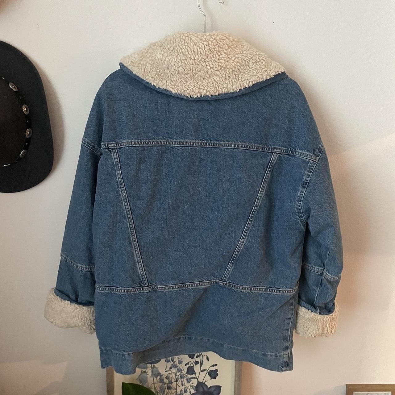 sherpa denim jacket oversized worn... Depop
