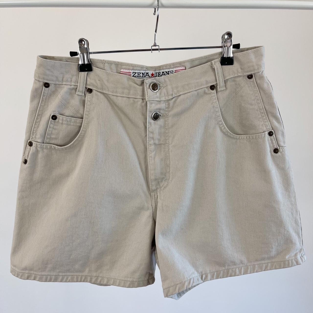 Vintage Ecru Denim Shorts. 80's / 90's. High... - Depop