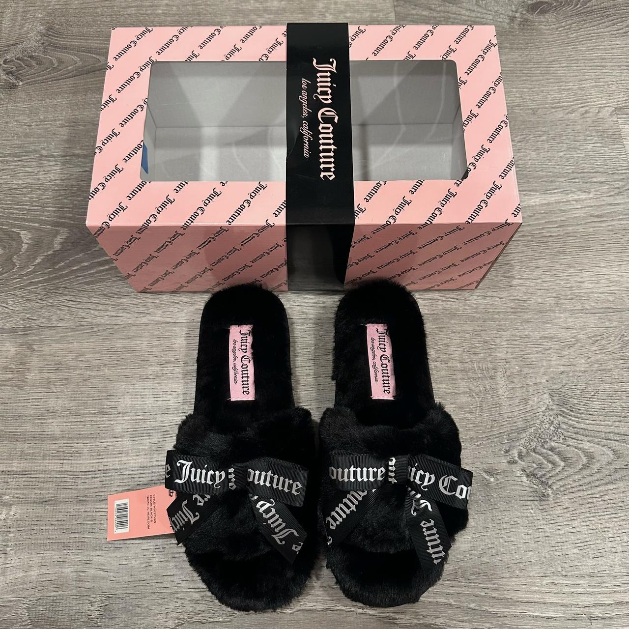 pink lv furry slippers, worn once excellent - Depop