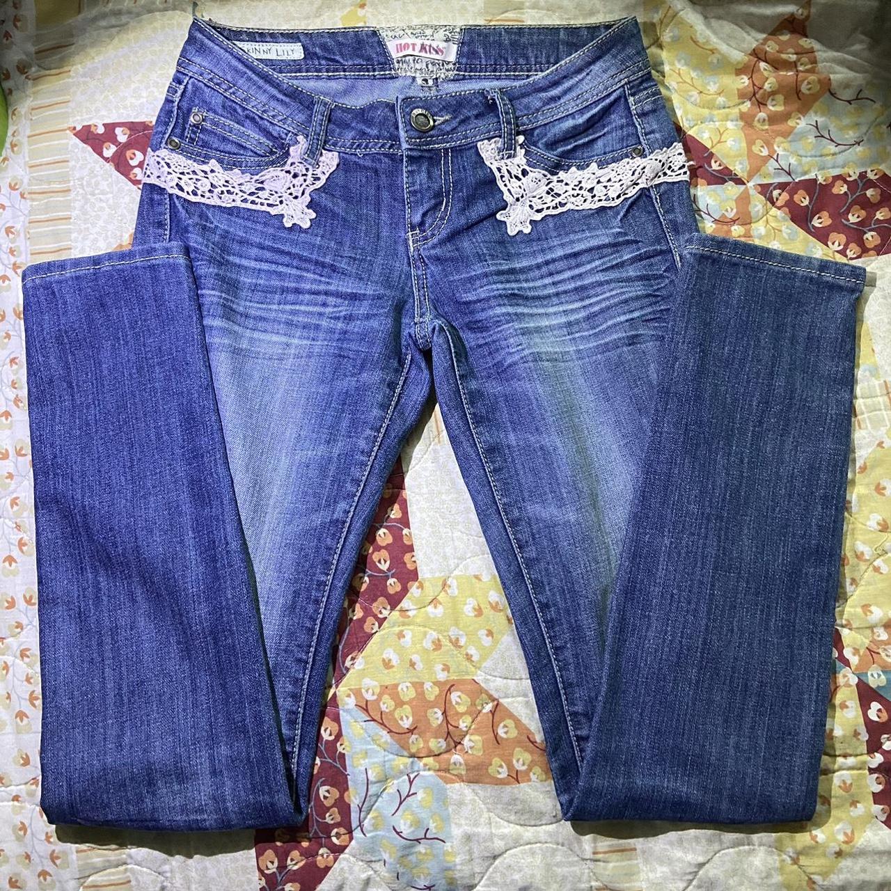 Hot Kiss Women's Navy and White Jeans | Depop