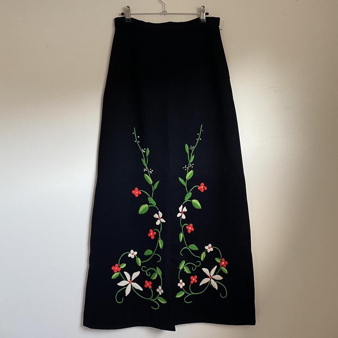 Vintage embroidered maxi skirt -heavy knit maxi... - Depop