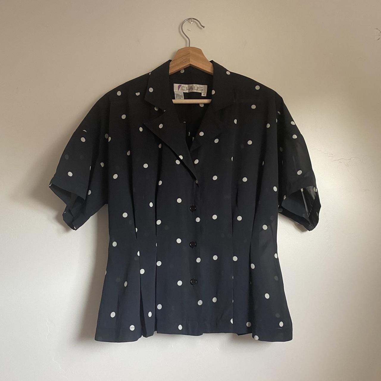 polka dot button down retro inspired black and... - Depop