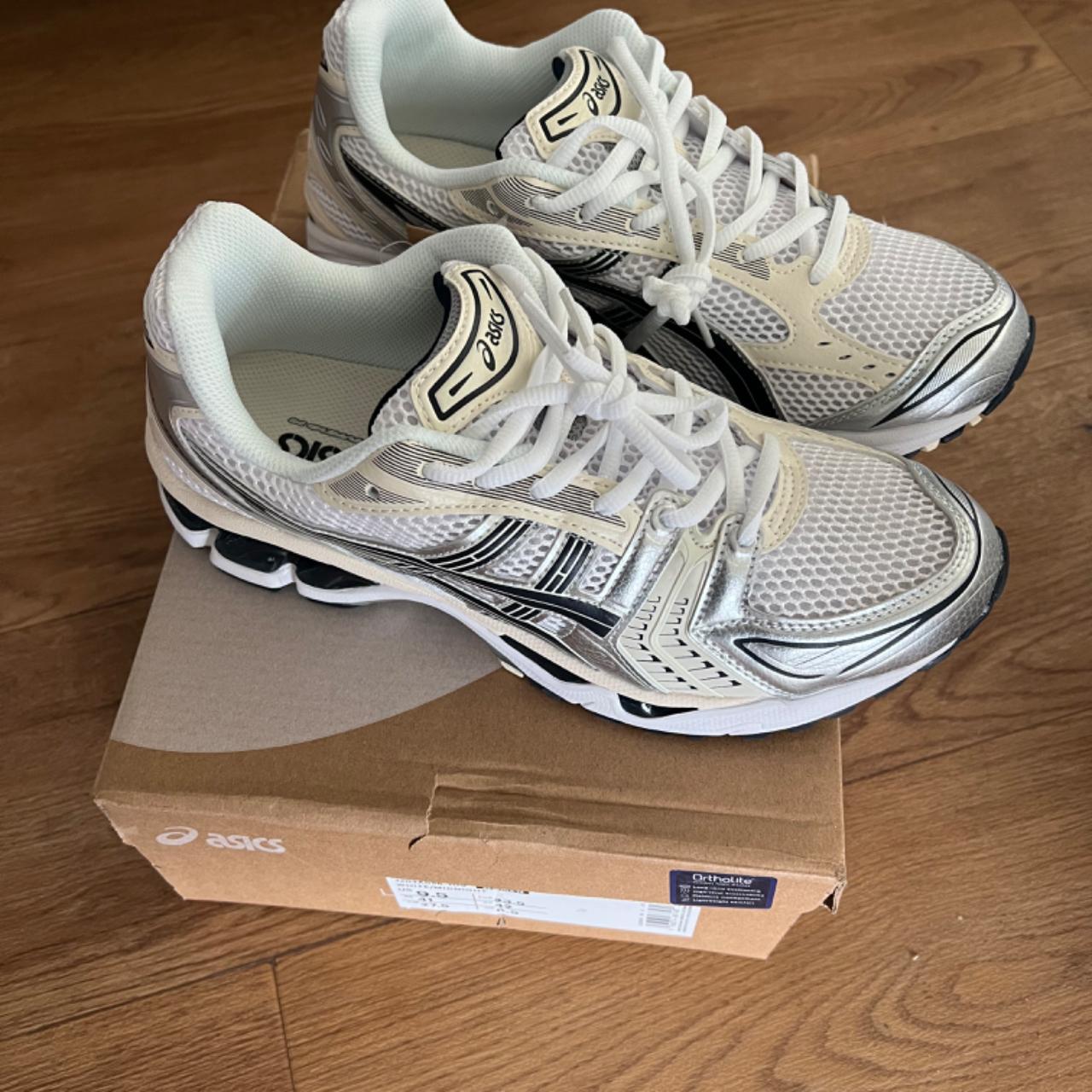 Asics gel kayano 14 white midnight navy beige.... - Depop